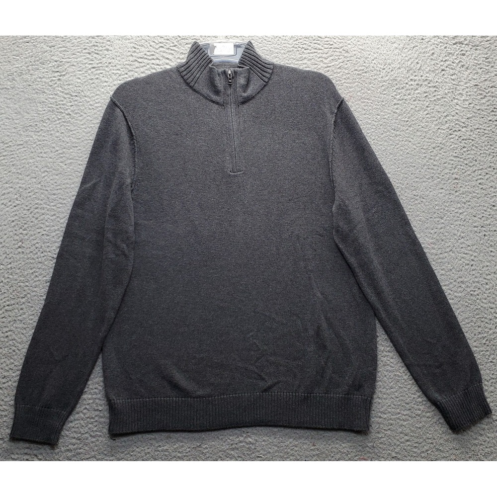 Calvin Klein 1/4 Zip Pullover Sweater Mens Medium Gray Long Sleeve Mock Neck